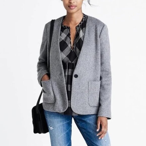 EUC Women's MADEWELL Carrington Wool Blend Blazer One-Button Gray | Size XXS - Picture 1 of 10